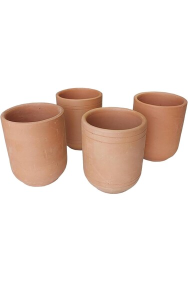 Natural Stoneware Synthetic Free Ceramic Drinking Cup, 4 Piece Drinking Water Cups, Natural Crock