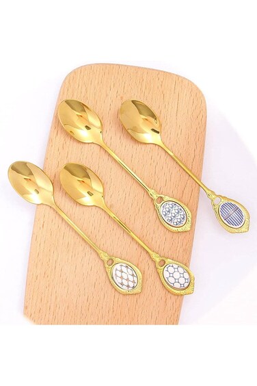 SYOSI Small Stainless Steel Dessert Spoons Set with Ceramic Handles - Elegant Tiny Coffee Mixing Sp