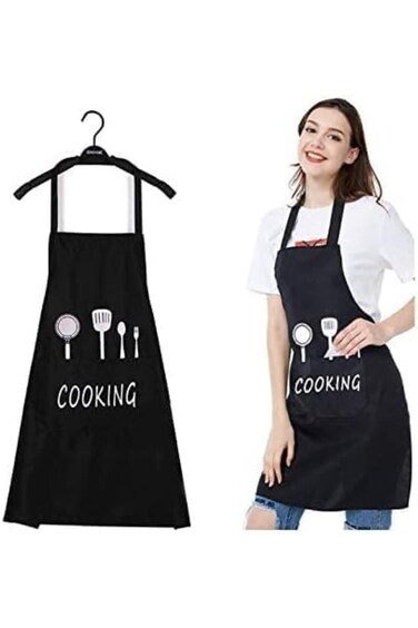 CW Kitchen Apron, couple cooking apron, pocket black kitchen apron, waterproof adjustable chef's ki