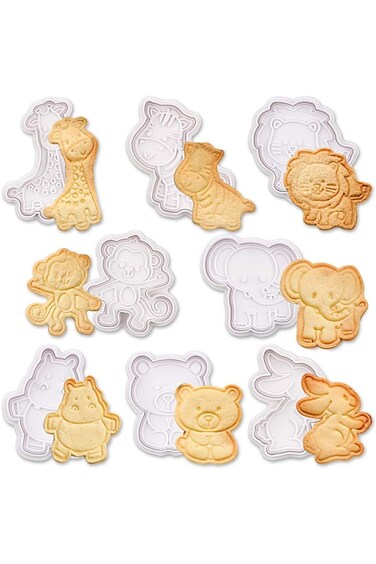 KASTWAVE 8pcs Cookie Cutters Stamper, Animal Cookie Cutters 8 Pcs Fondant Cutters Plunger Cookie St