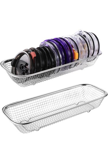 2Pcs Tumbler Cup Lid Organizer, Azonee Stainless Steel Mason Jar Lid Storage Rack, Rectangular Bask