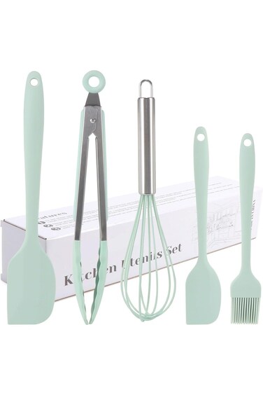 TERRIFI Heat Resistant Silicone Cooking Utensils Set, 5 Pcs Nonstick Spatula Set for Baking and Mix