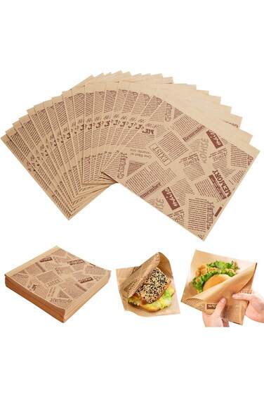100 قطعة من أكياس الساندويتش، ورق همبرغر 15 × 15 سم، أكياس همبرغر، أكياس وجبات خفيفة، أوراق ورقية للأطعمة الجاهزة