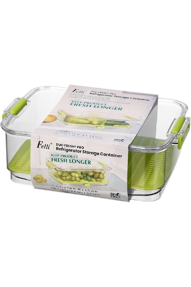 حاوية تخزين ثلاجة خالية من مادة BPA من Felli Duo Fresh Pro بلون شفاف وأخضر سعة 2.7 لتر NVBG11AS-041D
