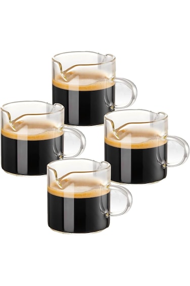 مجموعة أكواب إسبريسو من 4 قطع، كوب مزدوج الفوهة سعة 4 أونصة مع مقبض، كوب حليب مع مقبض، زجاج إسبريسو شفاف