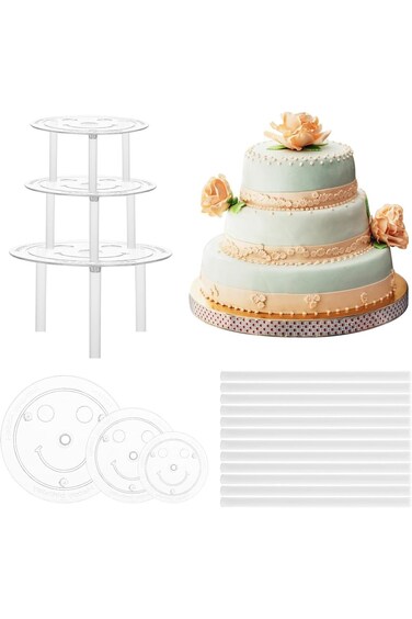 2 Pack Cake Dowel Rods Set, with 6 Pcs Cake Boards, 18 Pieces Cake Dowels for Tiered Cakes, Plastic