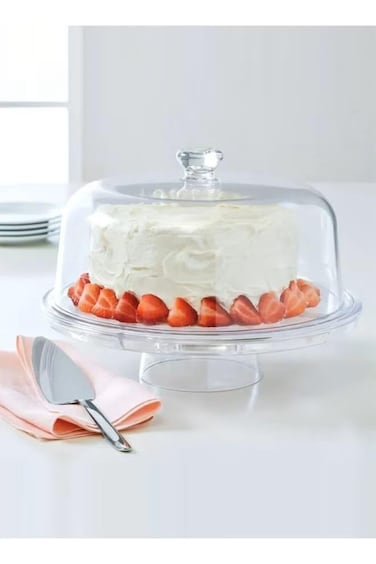 Trust Pro Clear 6 in 1 Acrylic Round Multi Function Cake Stand with Lid/Cake Server/Nuts Bowl/Dip B