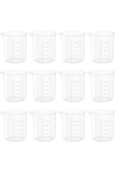 Goiio 1.7 Oz Transparent Lab Measuring Cup, 50ml Plastic Beaker Cups, for Science Experiment, Liqui