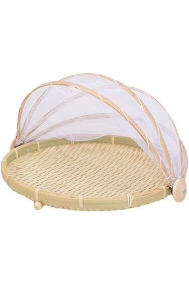 سلة تقديم الطعام من الخيزران من ياشانغ، بغطاء شبكي، منسوجة يدويًا، مقاومة للحشرات والغبار، وفاكهة V