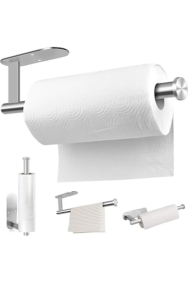 Tazweeq Paper Towel Holder, Self-adhesive or Drilling Paper Towel Holder Under Cabinet, Brushed Nic