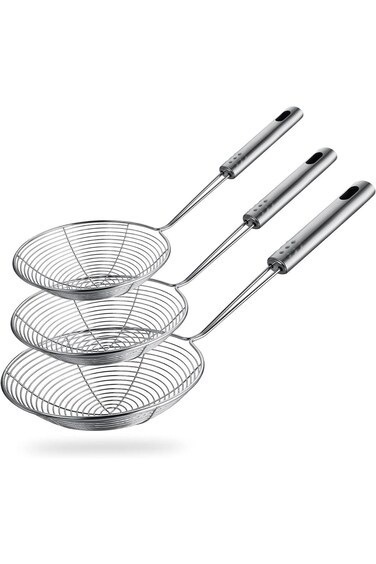 HSpiow Spider Strainer Skimmer Spoon, Set of 3 Sizes Frying Spoon Stainless Steel Fryer Scoop Wire