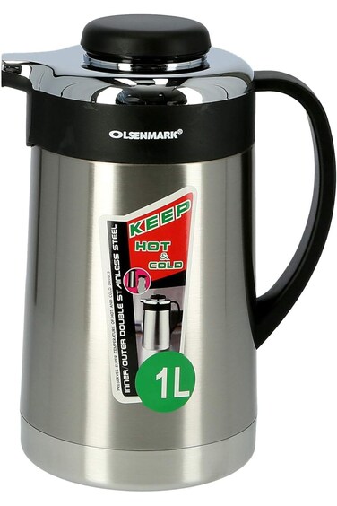 Olsenmark 1L Stainless Steel Vacuum Flask - Insulated Flask Bottle - Thermos Flask with Double Wall