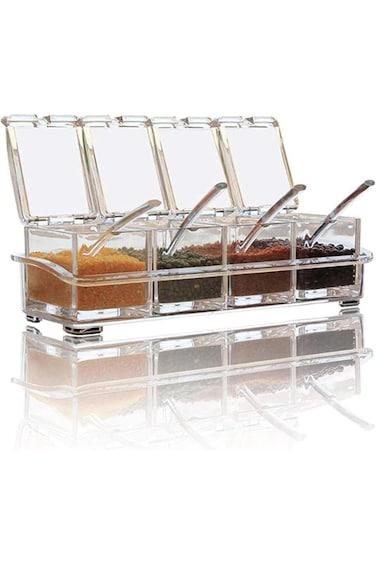 Tazweeq Spice Boxes, Seasoning Box, 4 Pieces Clear Seasoning Storage Container for Spice Salt Sugar