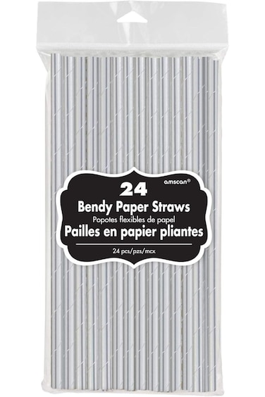 ماصات ورقية صلبة فضية من مركز الحفلات أمسكان، 24 قطعة - فضي