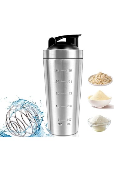Stainless Steel Protein Shaker Bottle 900ml With Mixball - Leak Proof Metal Mixer Cup, BPA Free Fit