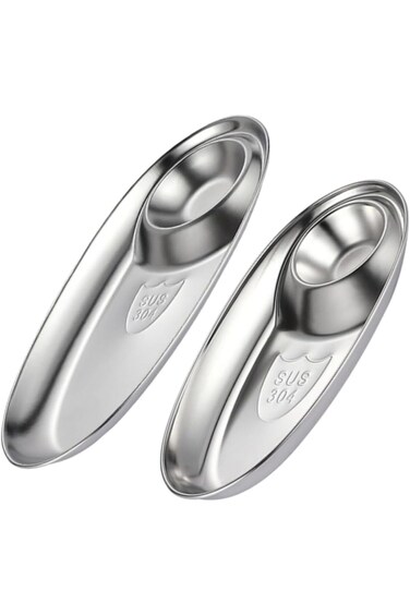 Excefore Stainless Steel Chip and Dip Tray Set, 2 Pcs Oval Sauce Dishes for Snacks, Sushi, and Sala