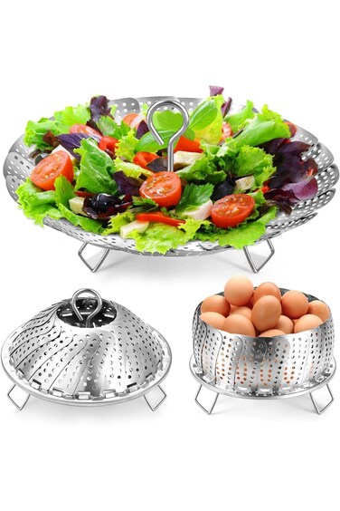 سلة طهي بالبخار من الفولاذ المقاوم للصدأ، سلة طهي بالبخار للخضراوات والأسماك والمأكولات البحرية للطهي، قابلة للطي