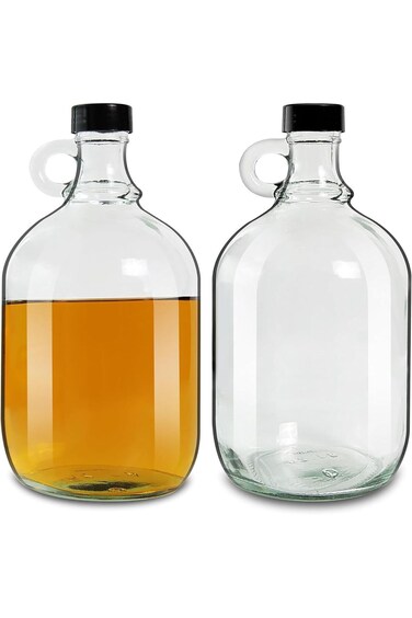 عبوة من 2 جرة زجاجية سعة 64 أونصة مع مقبض وأغطية بلاستيكية سوداء، زجاجات مياه زجاجية مثالية لـ Kom