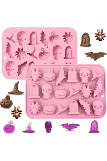 YRQX 2 Pack Halloween Chocolate Mold, 3D Silicone Candy Molds, Halloween Baking Mold, Skull Pumpkin