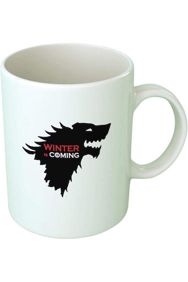 كوب قهوة مطبوع عليه عبارة "Upteetude Got Winter Is Coming" - أبيض