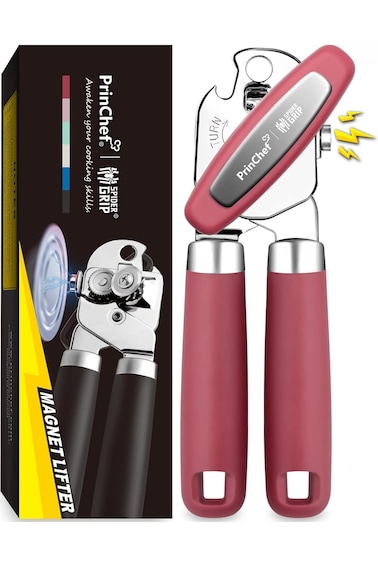 PrinChef Can Opener Manual, Can Tin Bottle Opener with Magnet - No-Trouble-Lid-Lift, Handheld Can O