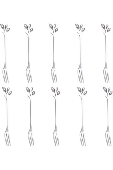 مجموعة شوك تذوق كيك وفاكهة مبتكرة من AnSaw، مصنوعة من الفولاذ المقاوم للصدأ، مقاس 4.7 بوصة، مكونة من 10 قطع