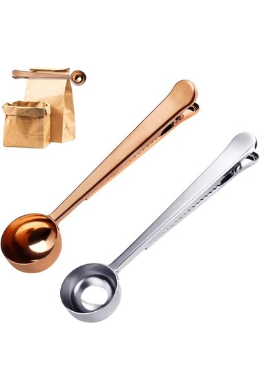 2PCS Coffee Scoop with Bag Clip,Stainless Steel Coffee Measuring Spoon Ground Coffee Sealer for caf