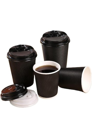 FMZ Pack of 50 8 oz (235 ml) Disposable Coffee Cups With lids, Ripple Paper Cups&ndash; Hot and cold Thic