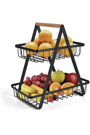 Sikon 2-Tier Countertop Fruit Basket Storage, Vegetable Rack Bread Display Stand for Kitchen, Black