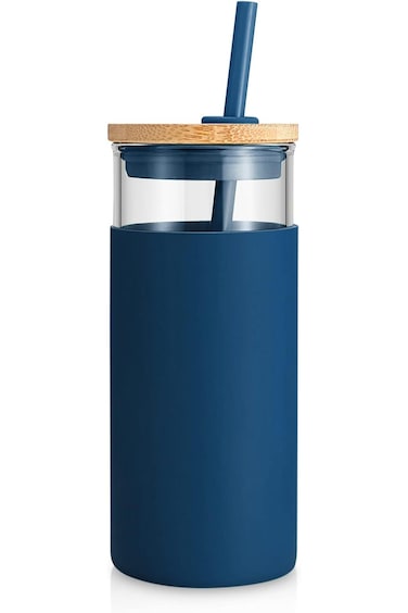 Tronco 20oz Glass Tumbler Glass Water Bottle Straw Silicone Protective Sleeve Bamboo Lid - BPA Free