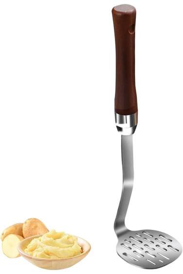 هراسة بطاطس من الفولاذ المقاوم للصدأ، هراسة بطاطس شديدة التحمل، هراسة طعام الأطفال، بمقبض طويل، لـ Smoo