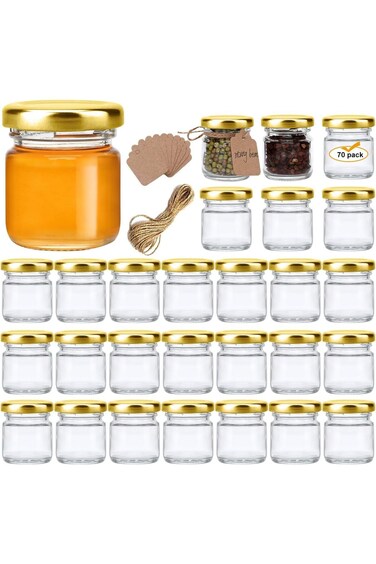 Mini Glass Jars Set - Bulk Pack of 20Small Containers with Lids   1.5 oz Clear Glass Bottles for Ho