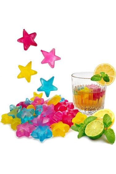 Azonee 24 Pack Reusable Ice Cubes, Colorful Plastic Star Shape Ice Cubes for Drinks, Coffee, Washab