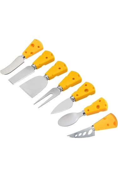 Cheese Knife Gift Set 7 Pcs Stainless Steel Pizza Cutter Cheese Slicer with PP Handle Perfect for P