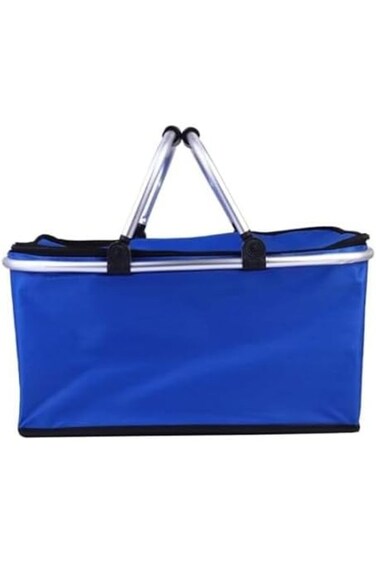 WDA Insulated Shopping Basket with Aluminium Handles, Oxford Fabric, Wear-Resistant, Blue