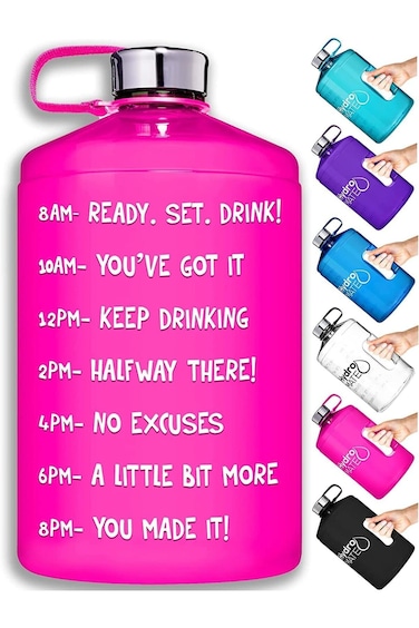 ALCOACH Hydro Reusable MATE Motivational Water Bottle with Time Marker - 128oz (Pink)