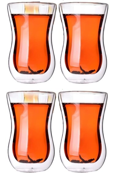 Set of 4 - Double Wall Turkish Tea Glasses - 120 ml Insulated Heat Resistant &amp; Lightweight (4)