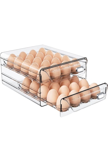 حامل بيض شفاف من BokSung 40/60 شبكة للثلاجة، حاوية بيض شفافة بالكامل من مادة PET مع مؤقت