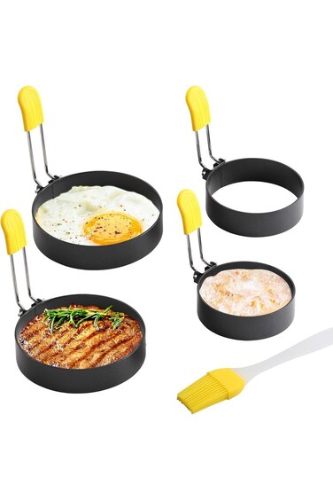 Jemey Egg Ring for Frying Eggs, 4pcs Stainless Steel Nonstick Round Egg Cooking Rings Set with Anti