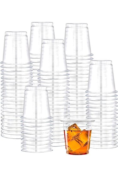 ALMEKAQUZ 2 oz Plastic Shot Glasses Disposable Clear Cups, Pack of 100, PET Disposable Plastic Cups