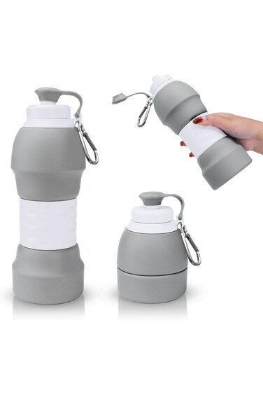 SWIUKPHE Collapsible Water Bottle, Upgrade Leakproof Foldable Silicone Reusable Sports Bottle, Port