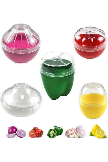 Khazna Fruit and Vegetable Storage Containers for Fridge 5 Pieces, Onion Holder Storage Avocado Gre