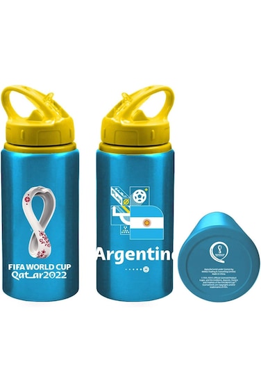 Fifa World Cup Qatar 2022 &trade; Aluminium Bottle With Straw Lid (Argentina), Blue, Size 500Ml
