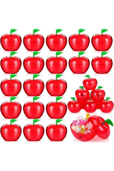 Red Apple Container, 20 Pcs Plastic Apple Container Apple Decorations Teacher Gifts Bulk Red Apple