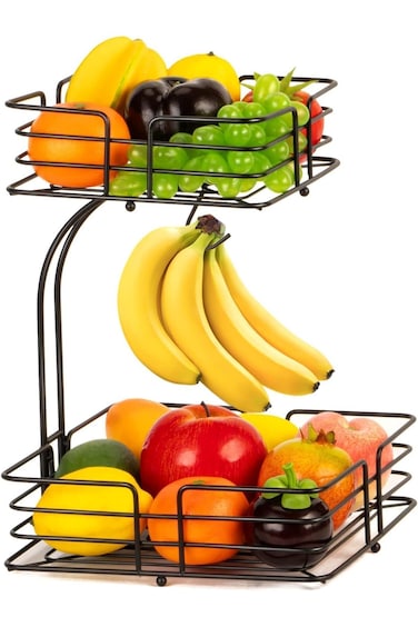 سلة خضراوات SupWolf، وعاء فواكه مع حامل موز - سلة فواكه لطاولة المطبخ مع