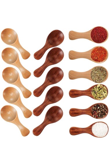 10 قطع من ملاعق الشاي الخشبية الصغيرة، ملاعق صغيرة خشبية، ملاعق صغيرة من أدوات تقديم الطعام الخشبية للملح