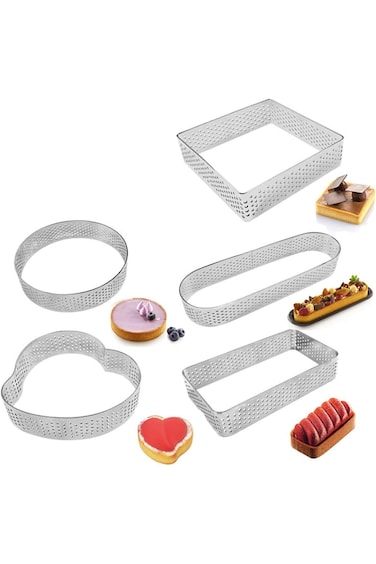 5 Pcs Tart Ring, Perforated Tart Rings for Baking, Stainless Steel Nonstick Round Cake Ring, Metal