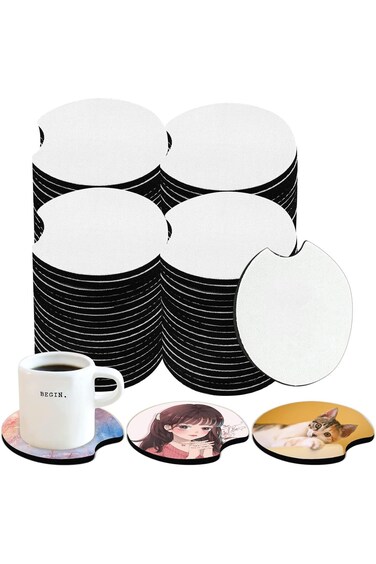 KASTWAVE Blank Sublimation Car Coasters, Round Opening Drink Coasters, for DIY Crafts Car Cup Coast