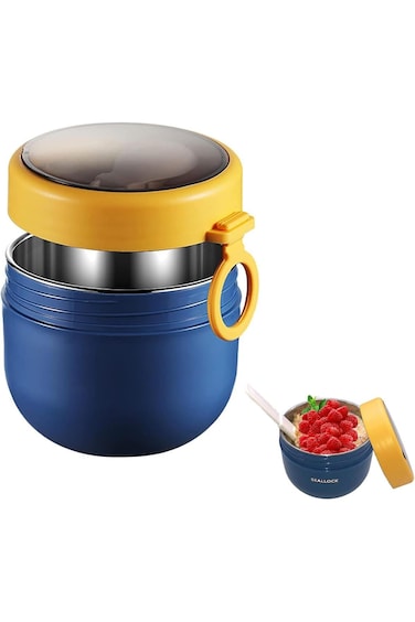 عبوة شوفان تزوق، برطمانات شوفان من الفولاذ المقاوم للصدأ مع غطاء وملعقة، 800 مل، وجبة إفطار زبادي