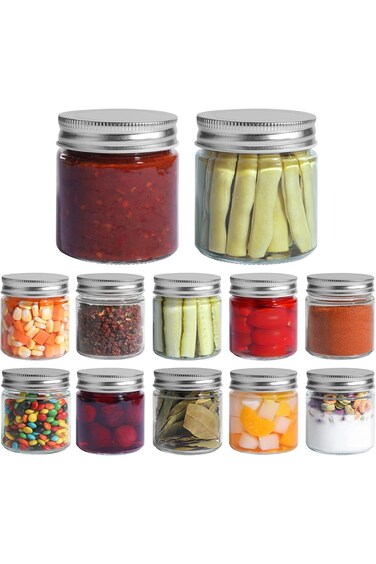 ComSaf Mason Jars with Airtight Metal Regular Lids(8oz/250ml), Sealed Clear Glass Canning Jars with